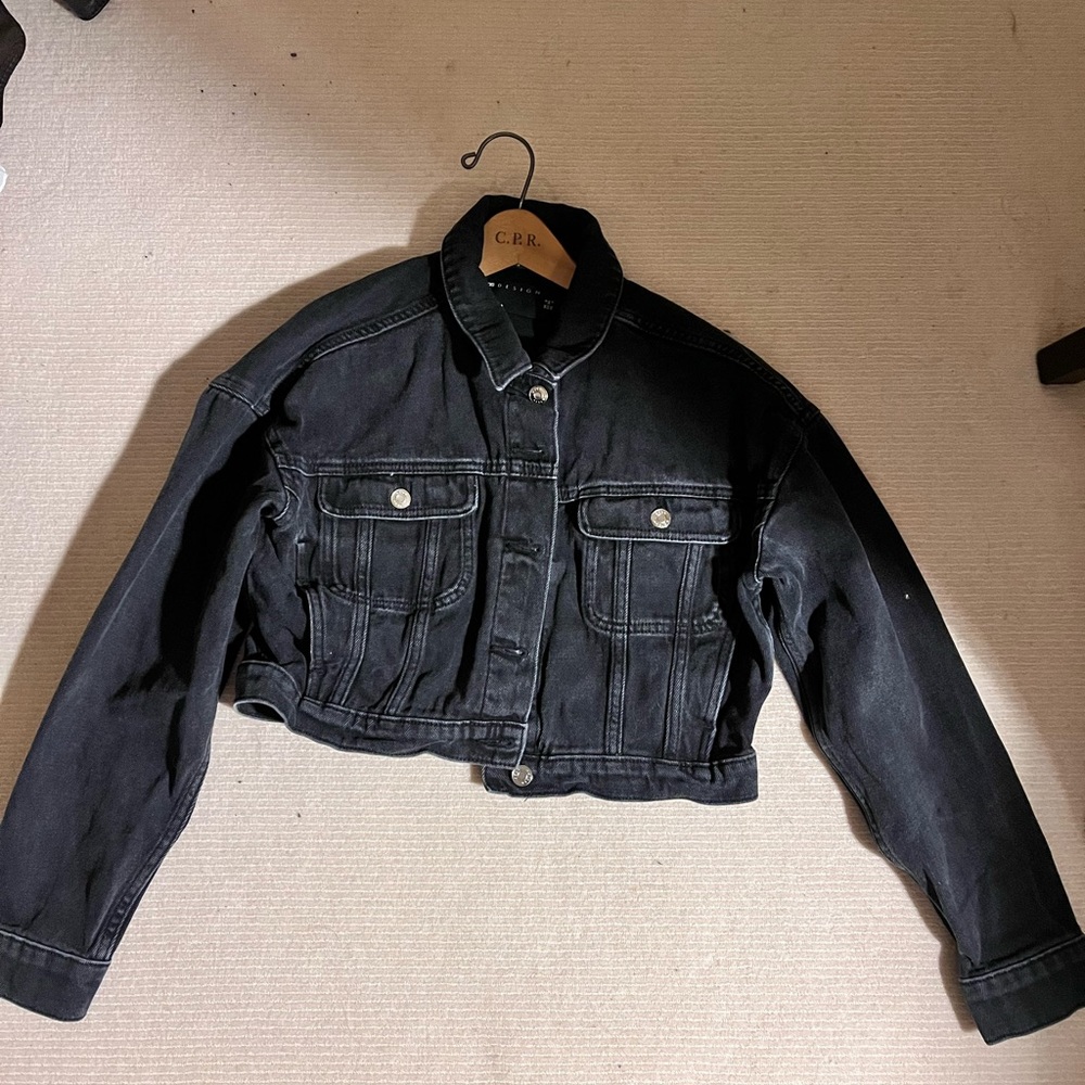 Asos black cropped oversized denim jacket
